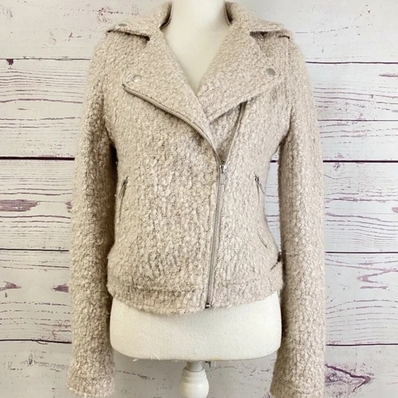 Anthropologie Elevenses Cream Wool Sherpa Moto Jacket S - Picture 2 of 8